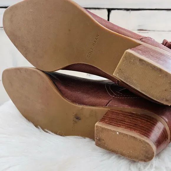 Cole Haan Hadlyn Brown Vegan Leather Side Zip Low Heel Pointed Toe Booties Sz 9 - Picture 6 of 8
